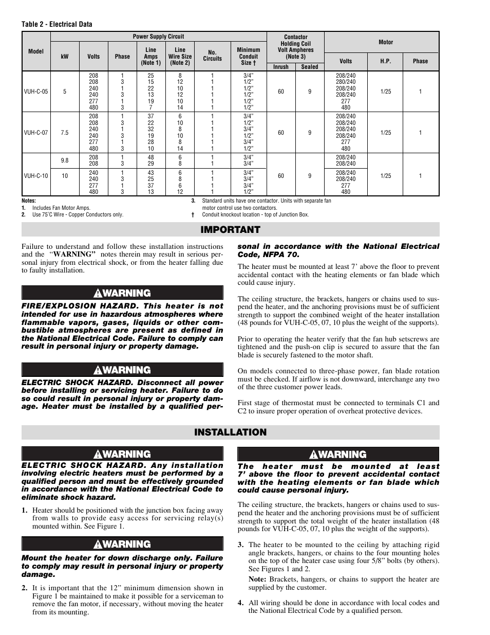 Important, Installation | Chromalox PF450-5 User Manual | Page 2 / 4