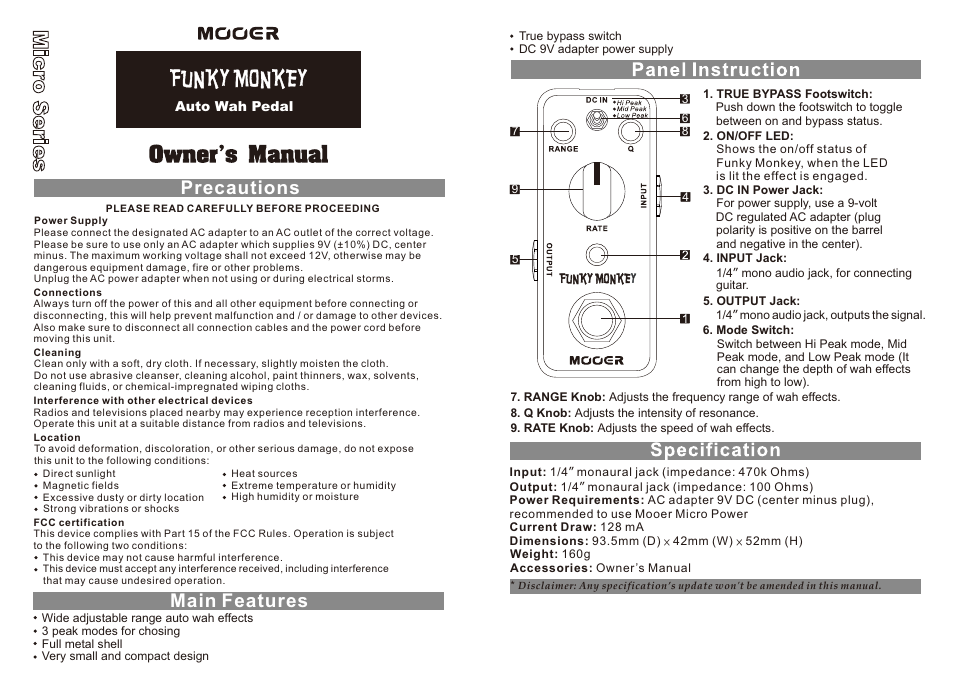 MOOER Funky Monkey User Manual | 1 page