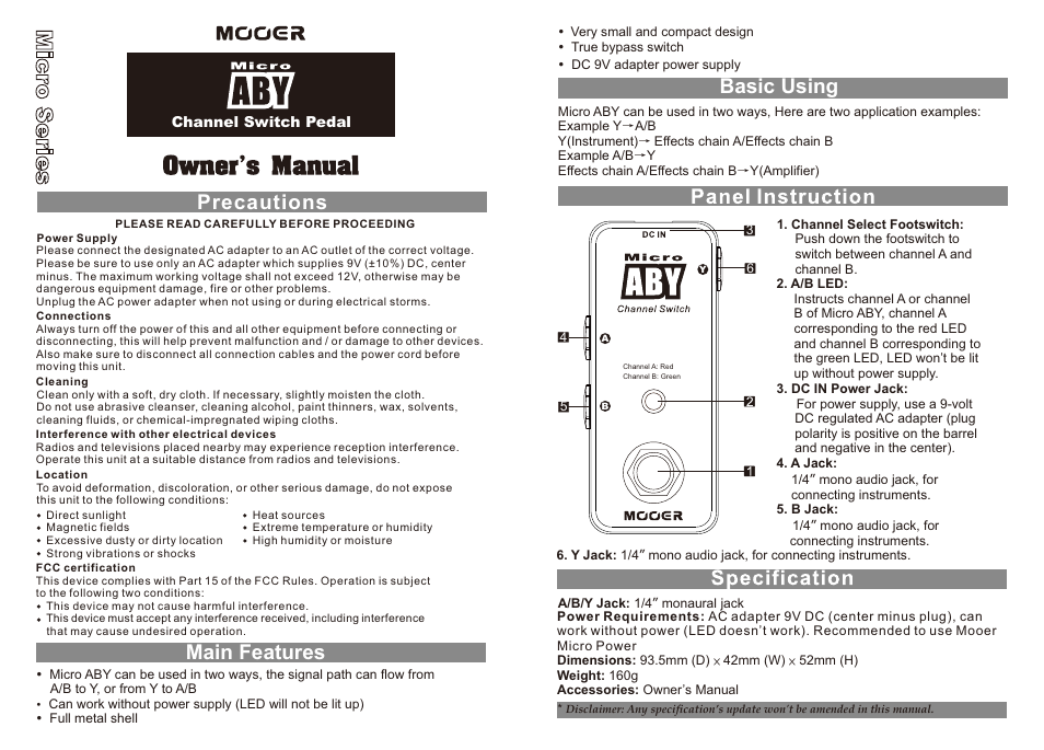 MOOER Micro ABY User Manual | 1 page