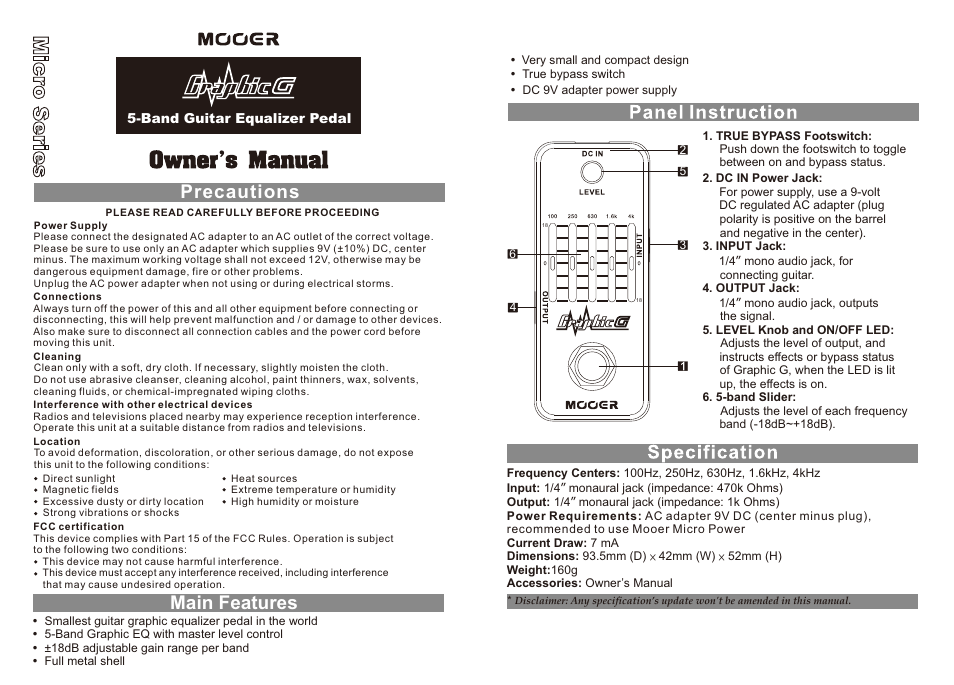 MOOER Graphic G User Manual | 1 page