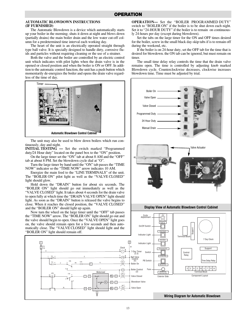 Operation, Display view of automatic blowdown control cabinet, Wiring diagram for automatic blowdown | Timer automatic blowdown control cabinet | Chromalox CES-6 User Manual | Page 13 / 20
