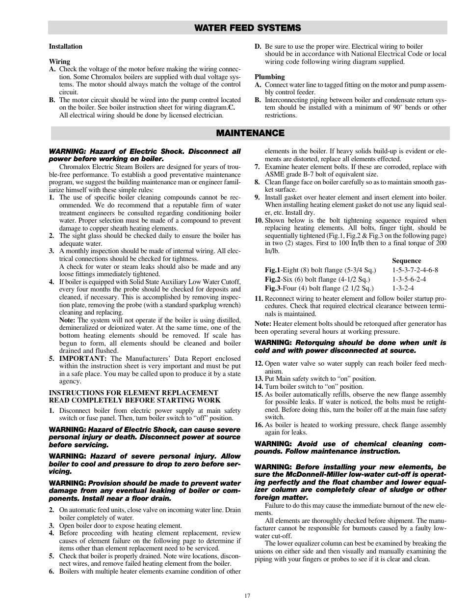 Water feed systems, Maintenance | Chromalox CES-6 User Manual | Page 17 / 20