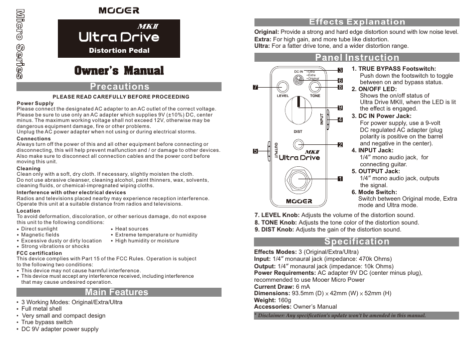 MOOER Ultra Drive MKⅡ User Manual | 1 page