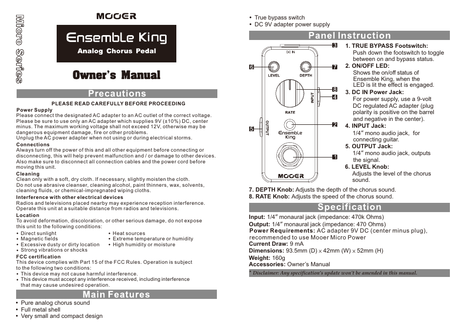 MOOER Ensemble King User Manual | 1 page