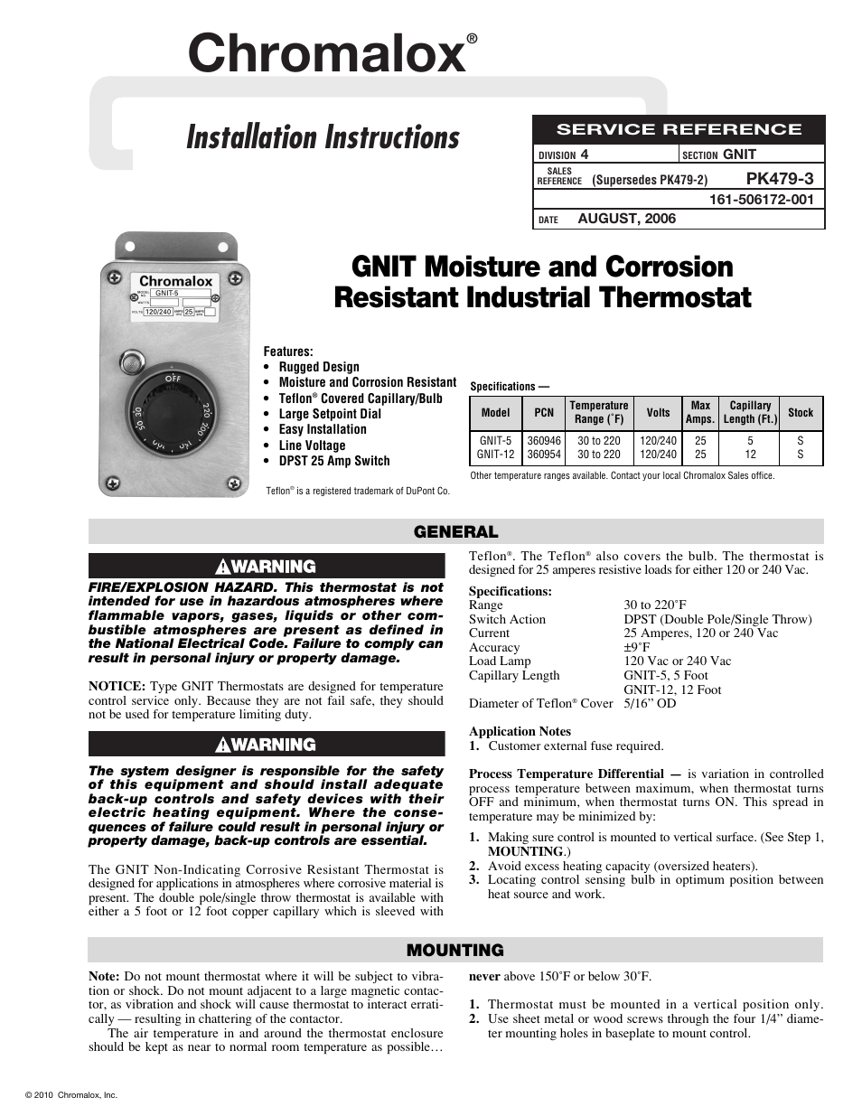 Chromalox GNIT-5 User Manual | 2 pages