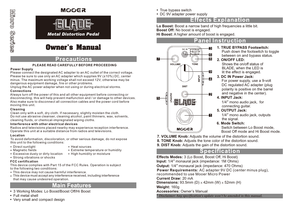 MOOER Blade User Manual | 1 page
