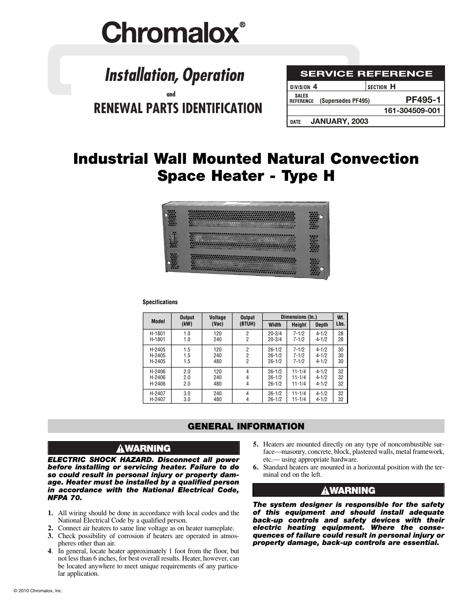 Chromalox PF495-1 User Manual | 4 pages