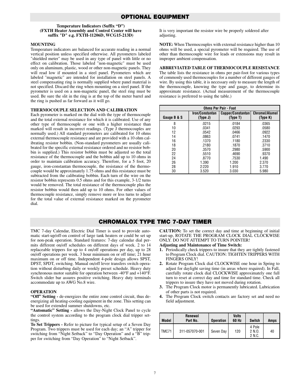 Optional equipment, Chromalox type tmc 7-day timer | Chromalox FXTH PN401 User Manual | Page 7 / 12