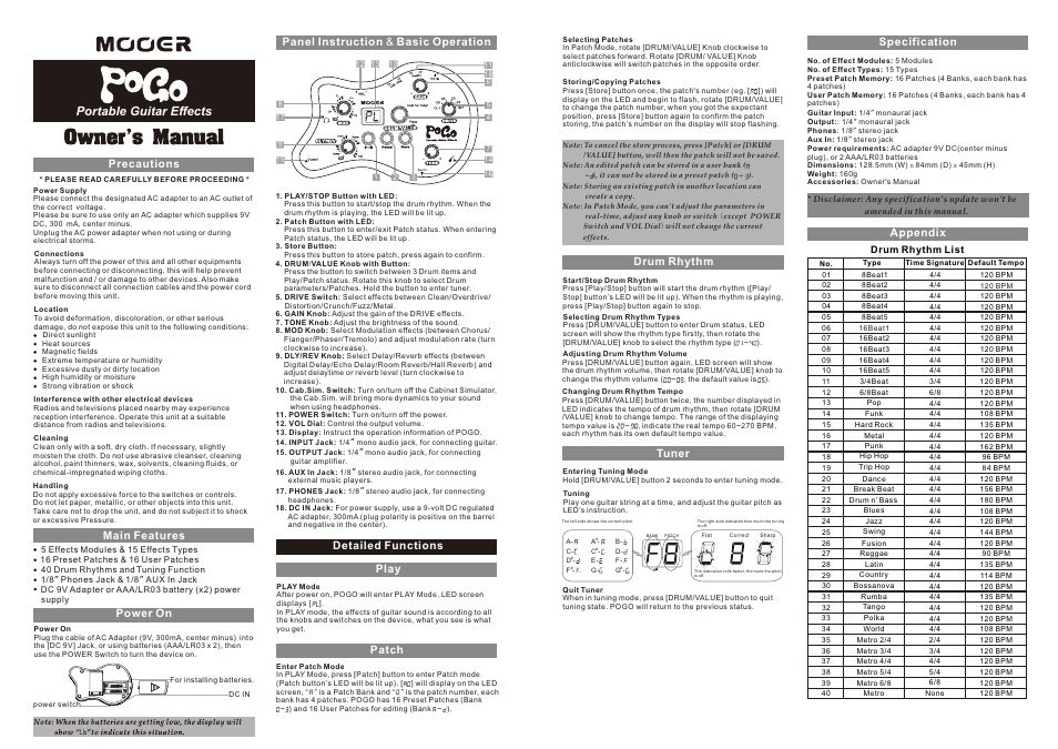 MOOER Pogo User Manual | 1 page