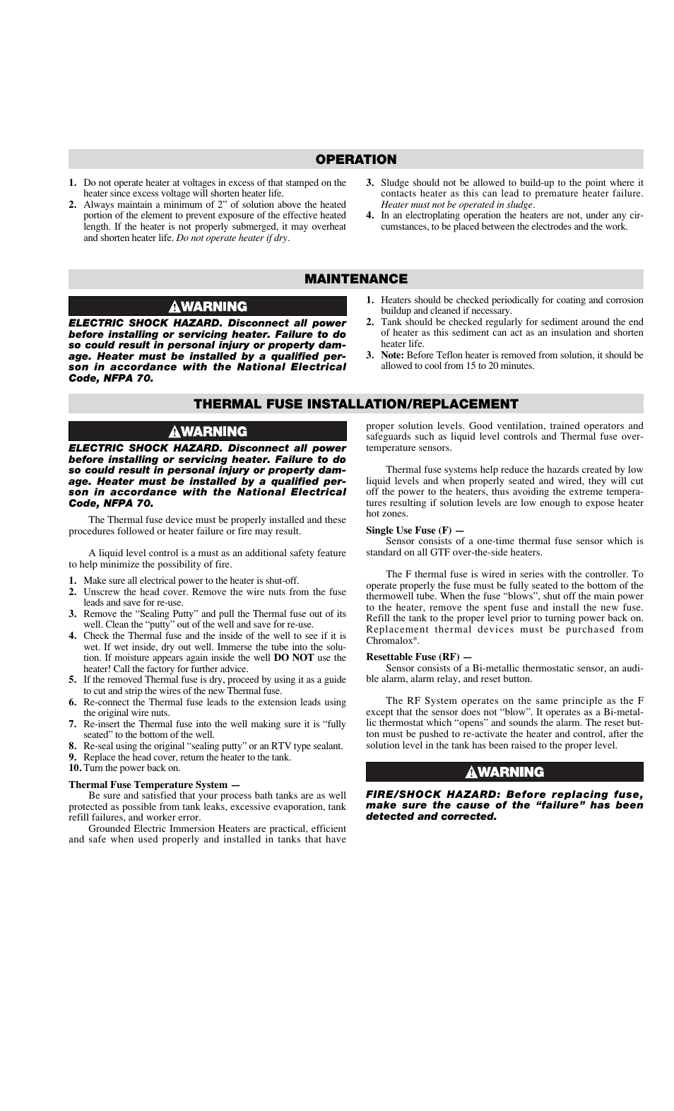 Operation, Maintenance, Thermal fuse installation/replacement | Chromalox PD444-2 User Manual | Page 3 / 4