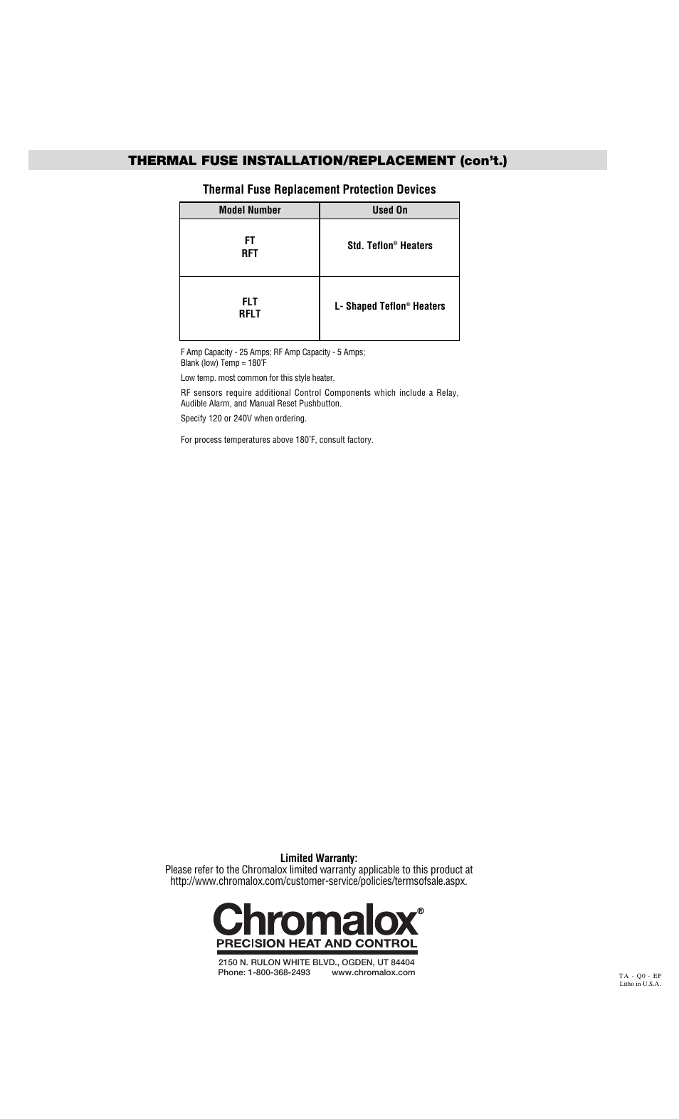 Thermal fuse installation/replacement (con’t.), Thermal fuse replacement protection devices | Chromalox PD444-2 User Manual | Page 4 / 4