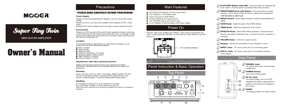 MOOER Super Tiny Twin User Manual | 2 pages