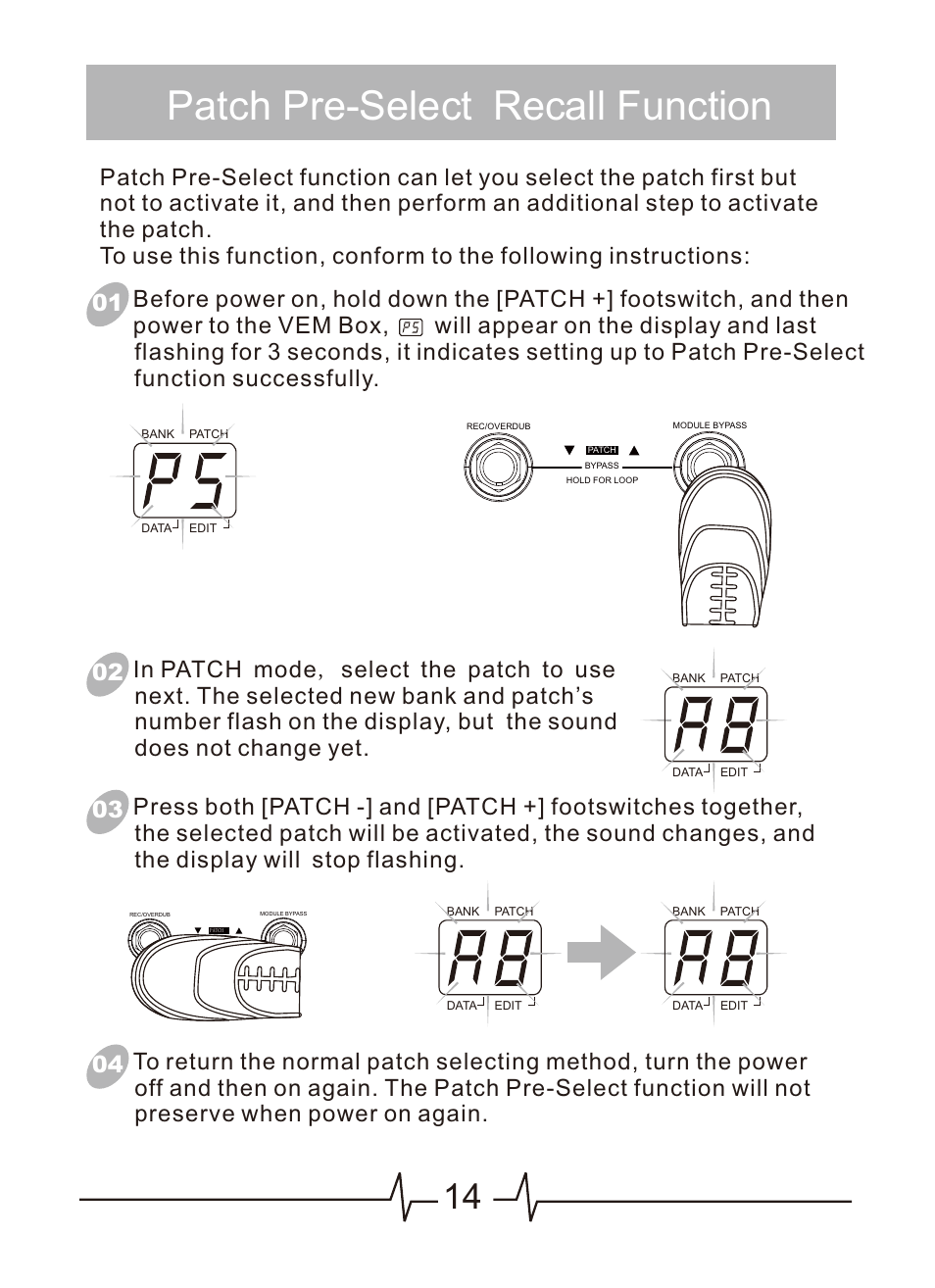 页 15, Patch pre-select recall function | MOOER VEM Box User Manual | Page 15 / 28