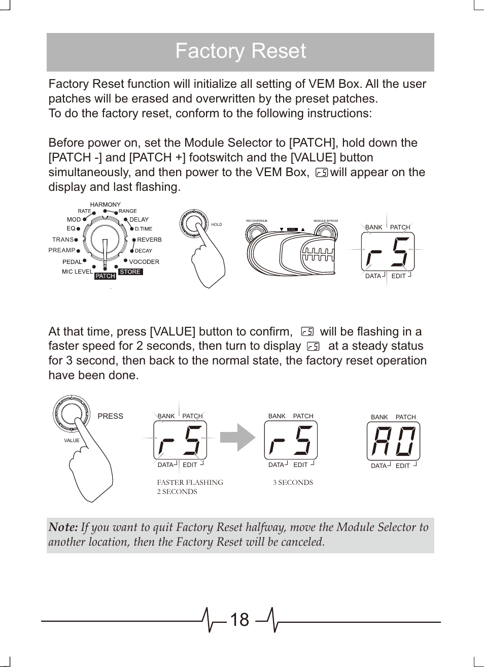页 19, Factory reset | MOOER VEM Box User Manual | Page 19 / 28