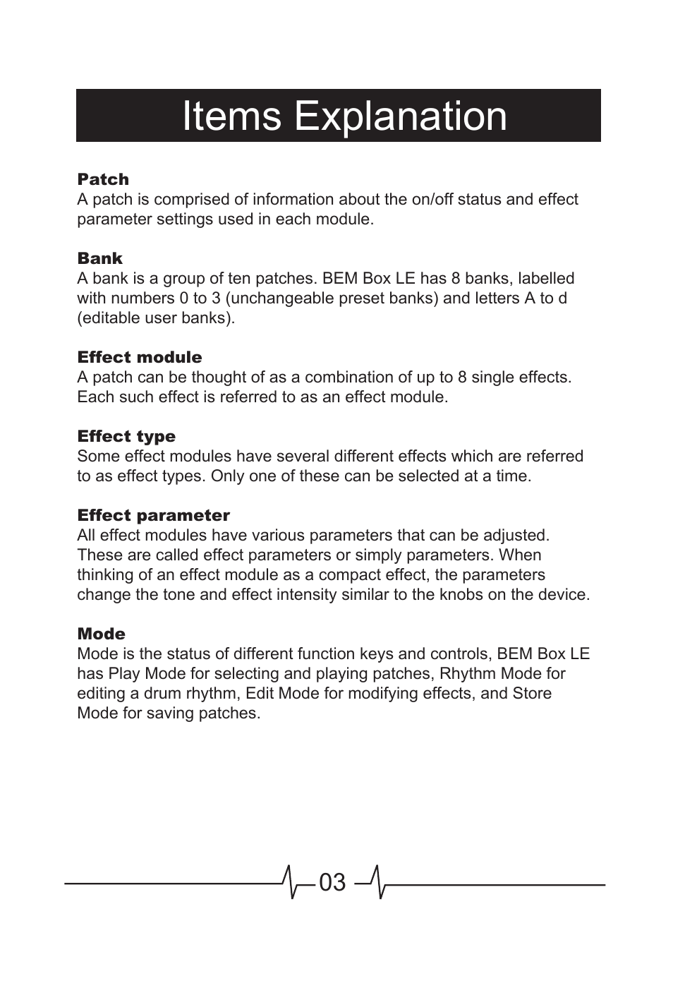 Items explanation | MOOER BEM Box LE User Manual | Page 4 / 26