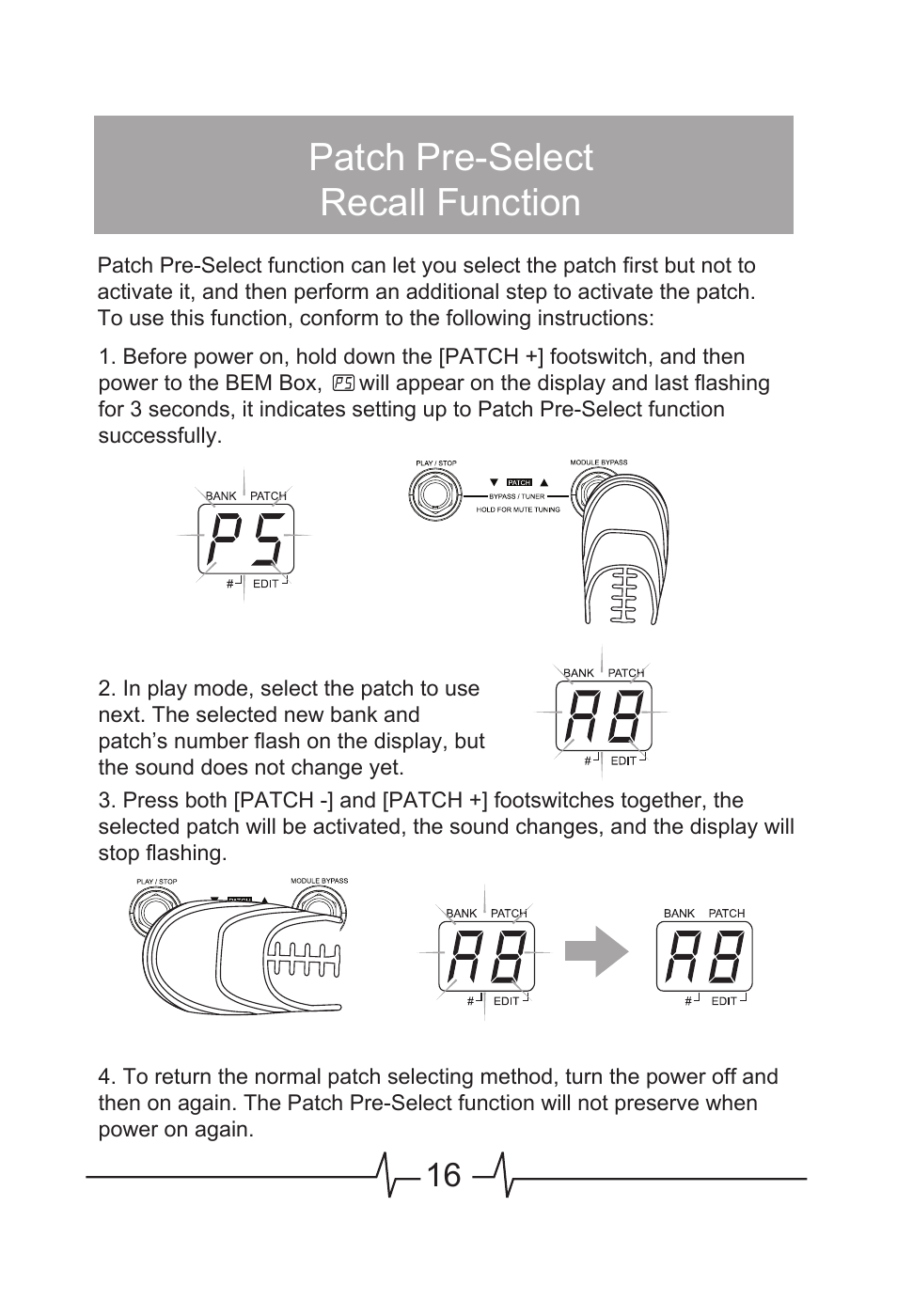 Patch pre-select recall function | MOOER BEM Box User Manual | Page 17 / 27