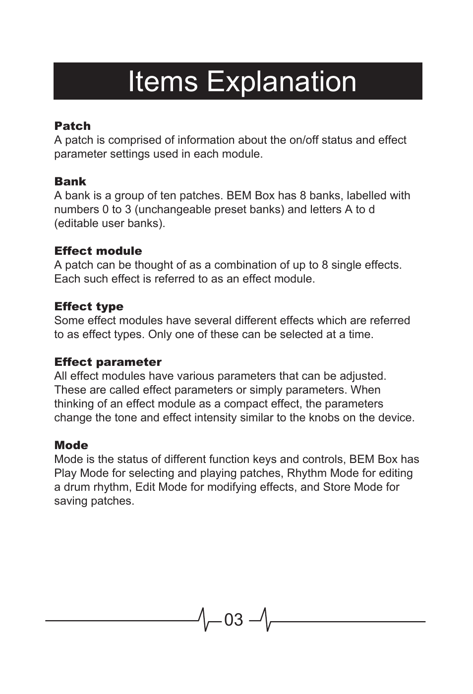 Items explanation | MOOER BEM Box User Manual | Page 4 / 27