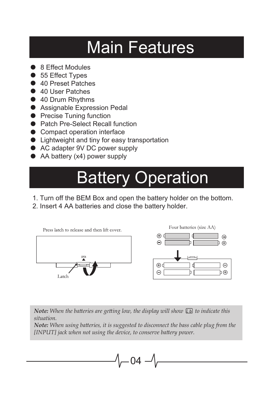 Main features battery operation | MOOER BEM Box User Manual | Page 5 / 27