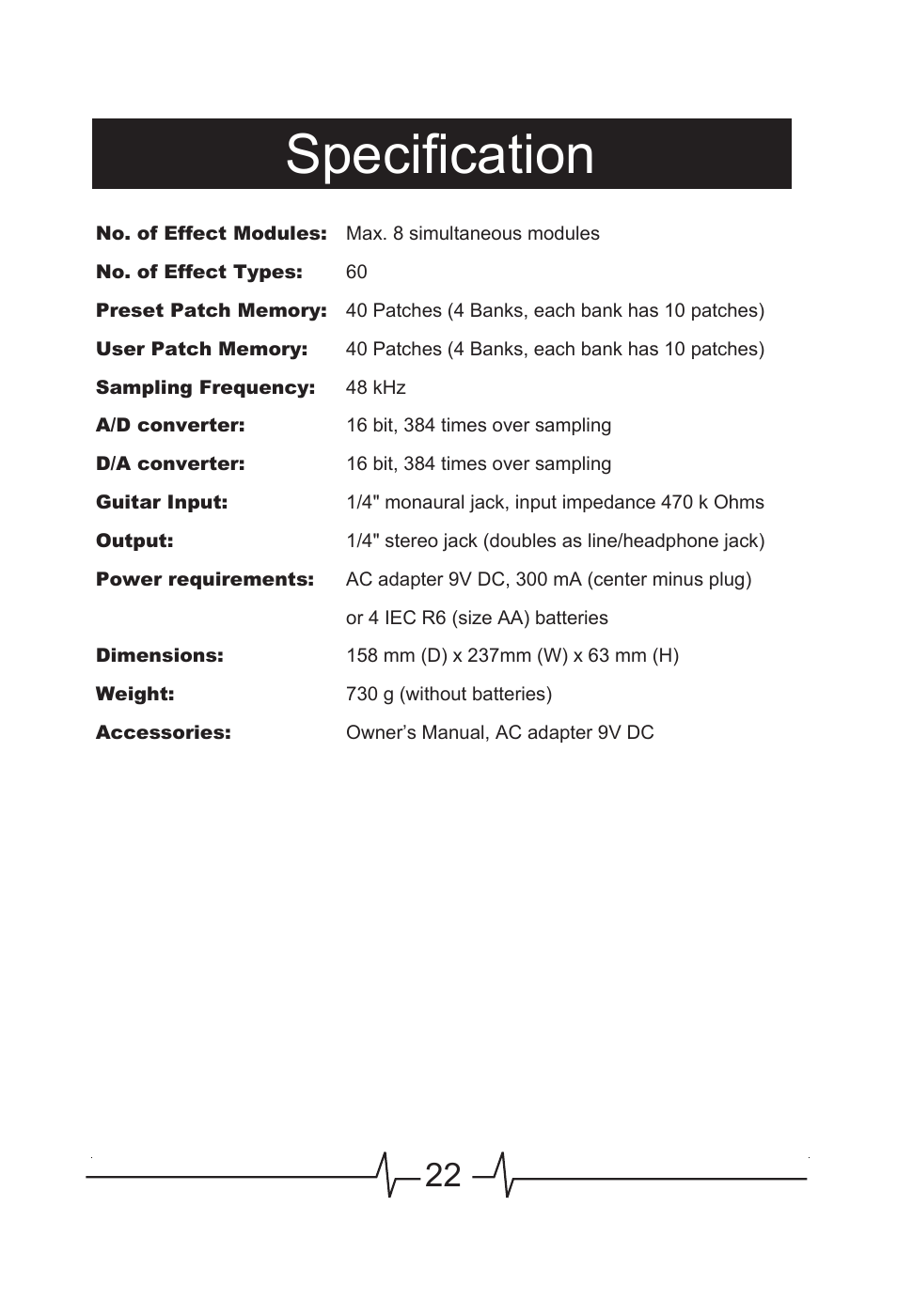 Specification | MOOER GEM Box User Manual | Page 23 / 27