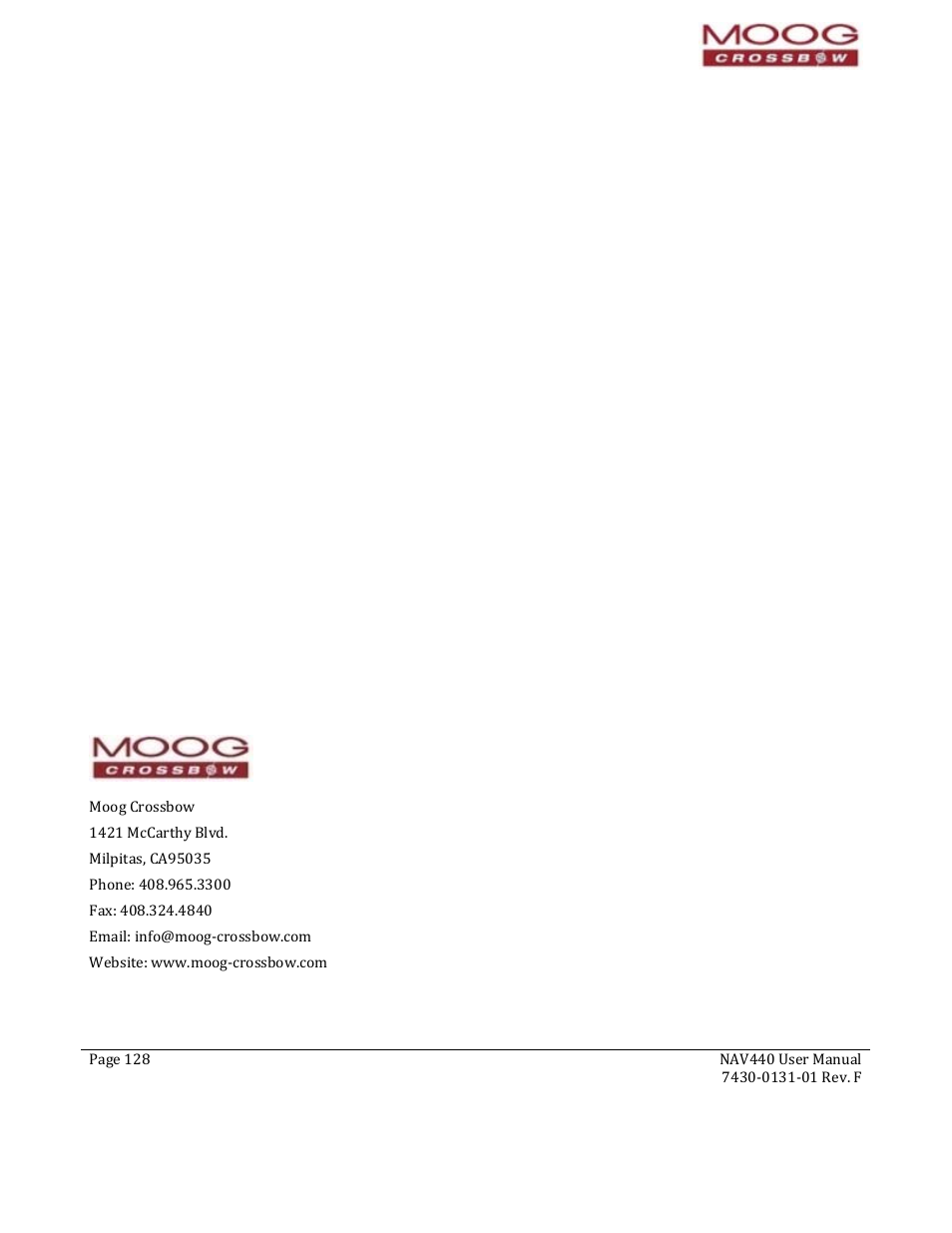 Moog Crossbow NAV440 Series User Manual | Page 128 / 128