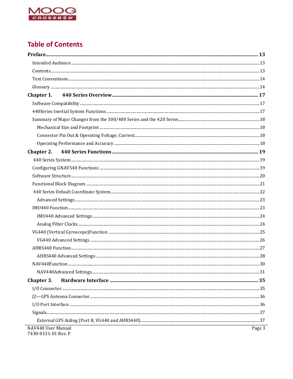 Moog Crossbow NAV440 Series User Manual | Page 3 / 128