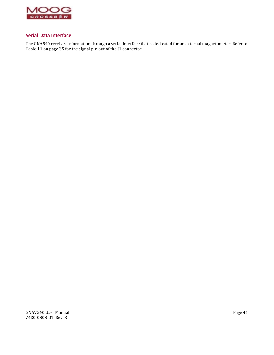 Serial data interface, Apter 5, Installation guidelines | Moog Crossbow GNAV540 User Manual | Page 41 / 132