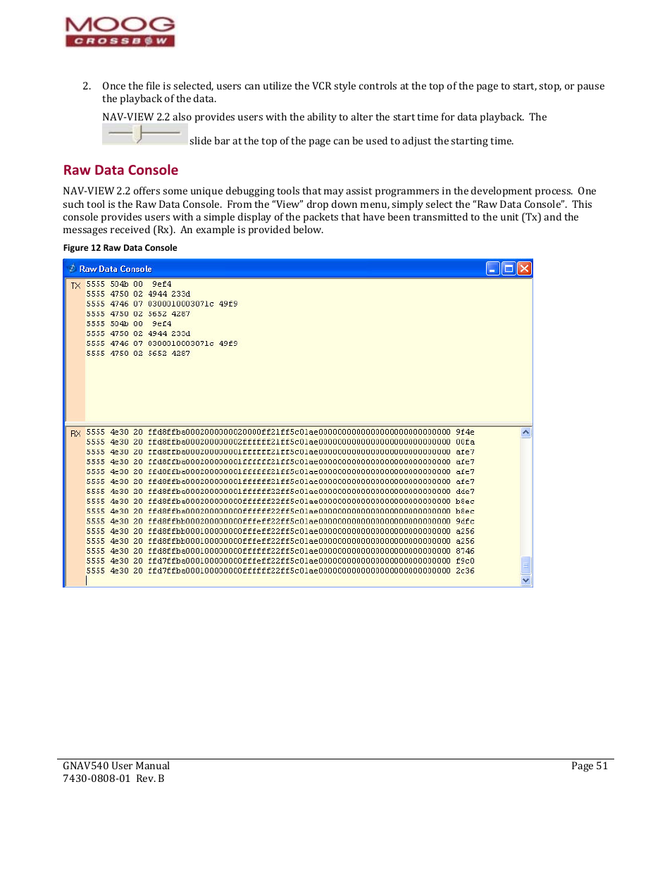 Raw data console, Figure 12 raw data console | Moog Crossbow GNAV540 User Manual | Page 51 / 132