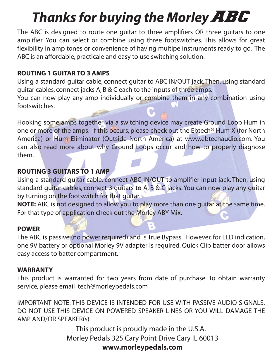 Morley ABC SELECTOR/COMBINER (ABC) User Manual | 1 page