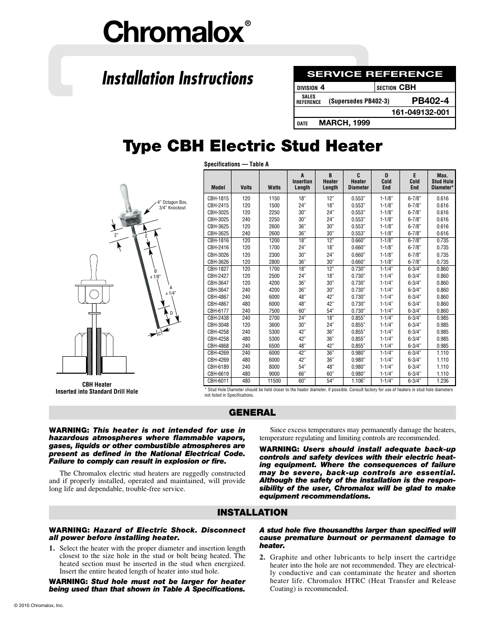 Chromalox PB402-4 User Manual | 2 pages