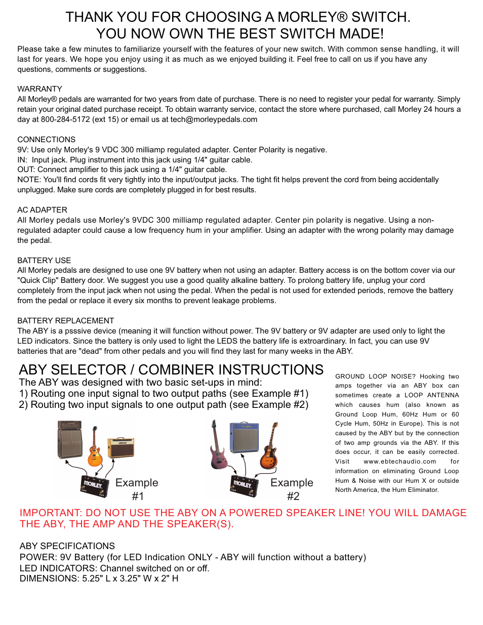 Morley ABY SELECTOR/COMBINER (ABY) User Manual | 1 page