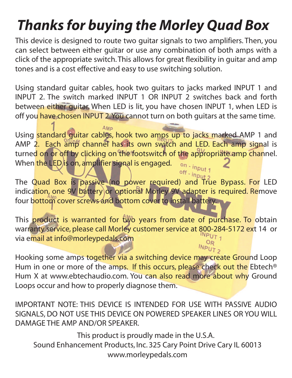 Morley QUAD SELECTOR/COMBINER (QUAD) User Manual | 1 page