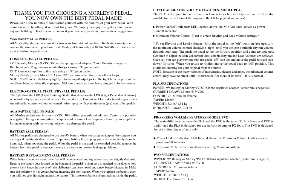 Morley PRO SERIES VOLUME (PVO) User Manual | 1 page
