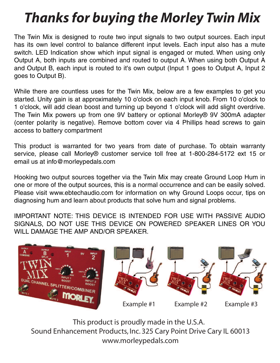 Morley TWIN MIX (Twin Mix) User Manual | 1 page
