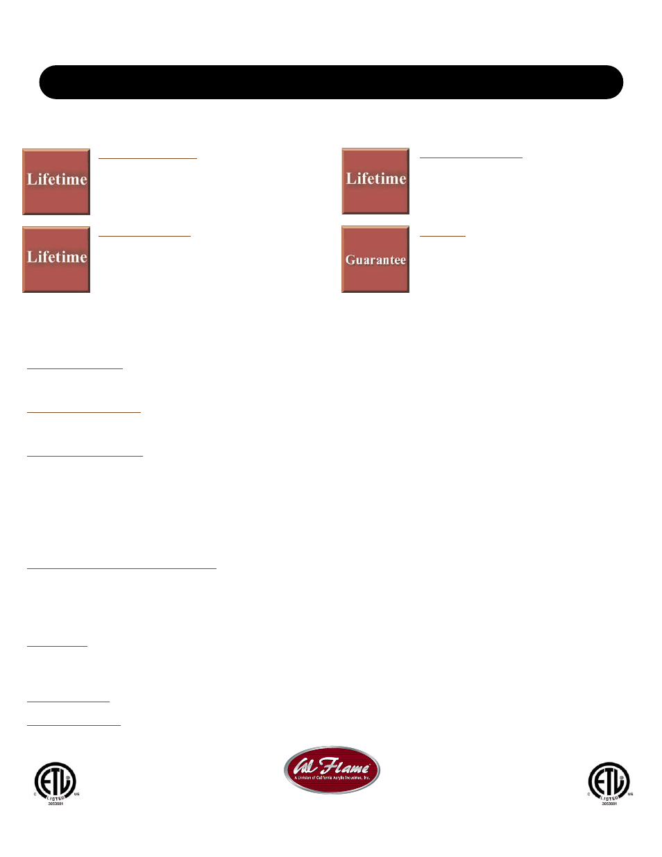 Lifetime warranty, Limited warranty | Cal Flame G3000 User Manual | Page 63 / 64