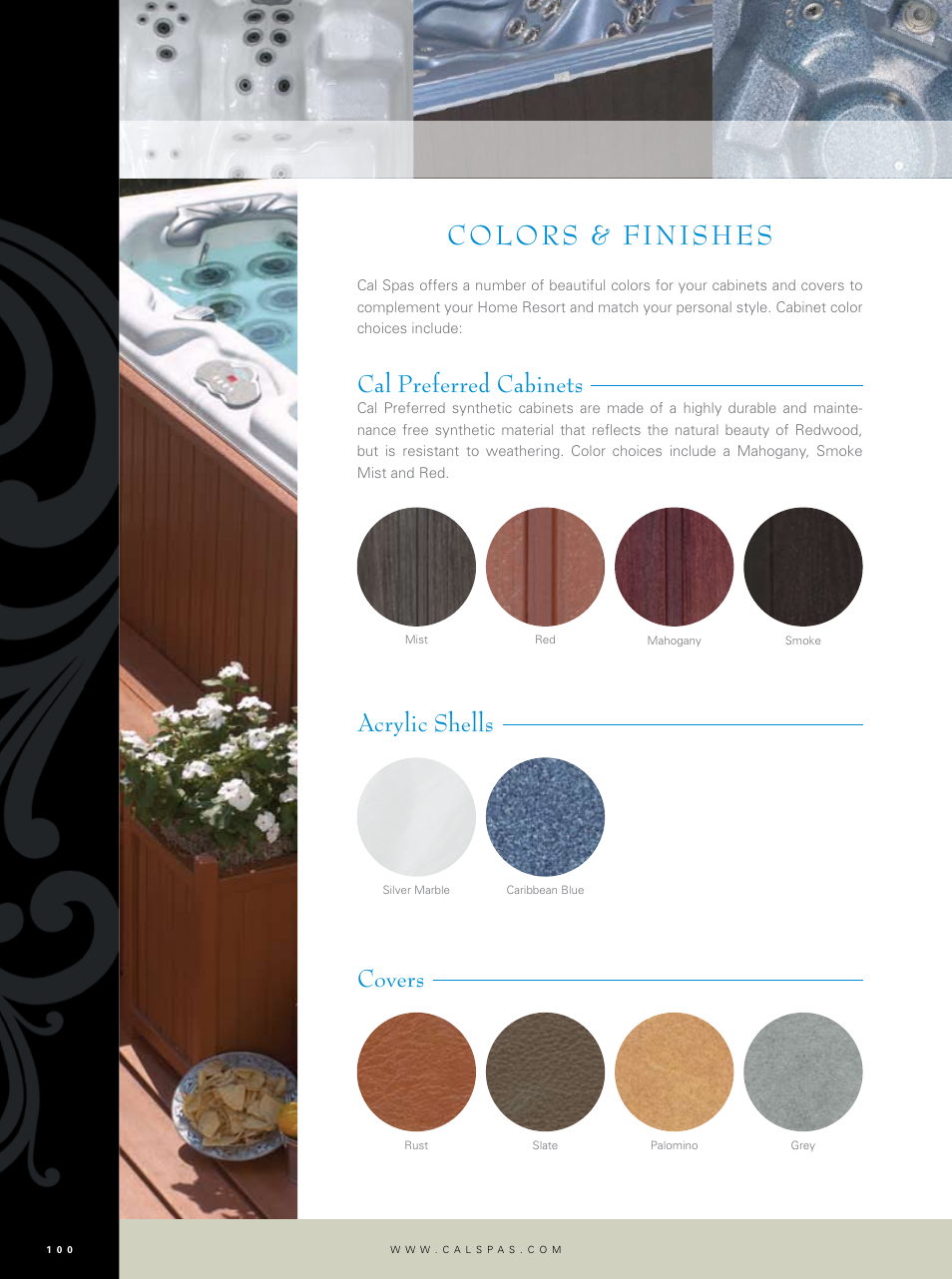 Colors & finishes, Cal preferred cabinets, Acrylic shells | Covers | Cal Flame Ultimate Fitness Hot Tub User Manual | Page 18 / 22