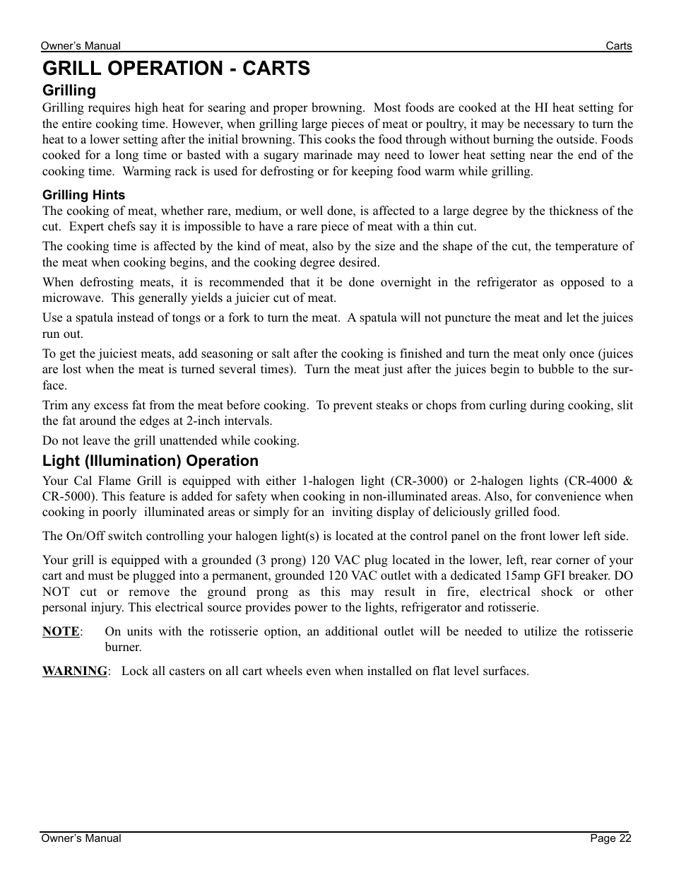 Grill operation - carts | Cal Flame 3000 User Manual | Page 23 / 61