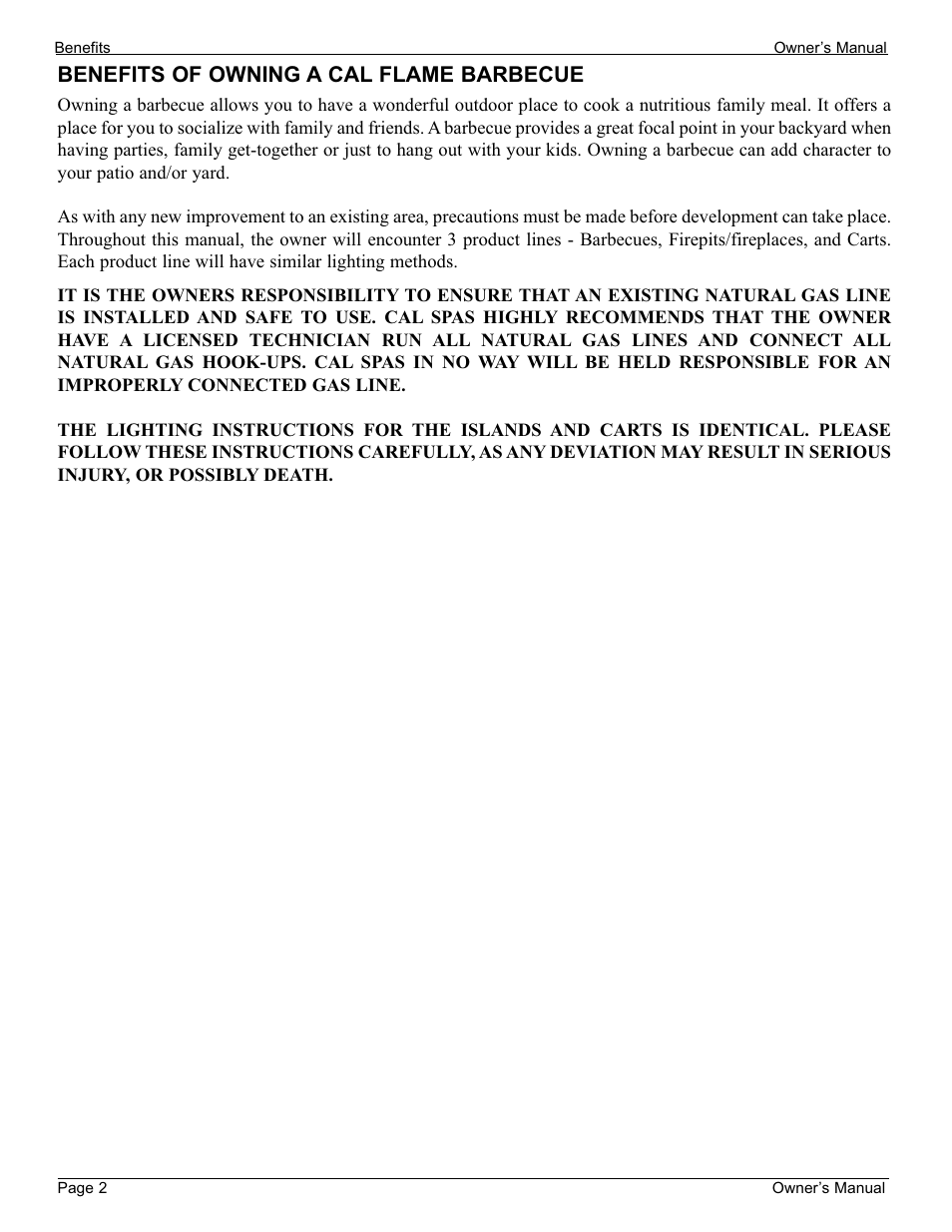 Benefits of owning a cal flame barbecue | Cal Flame 3000 User Manual | Page 3 / 61