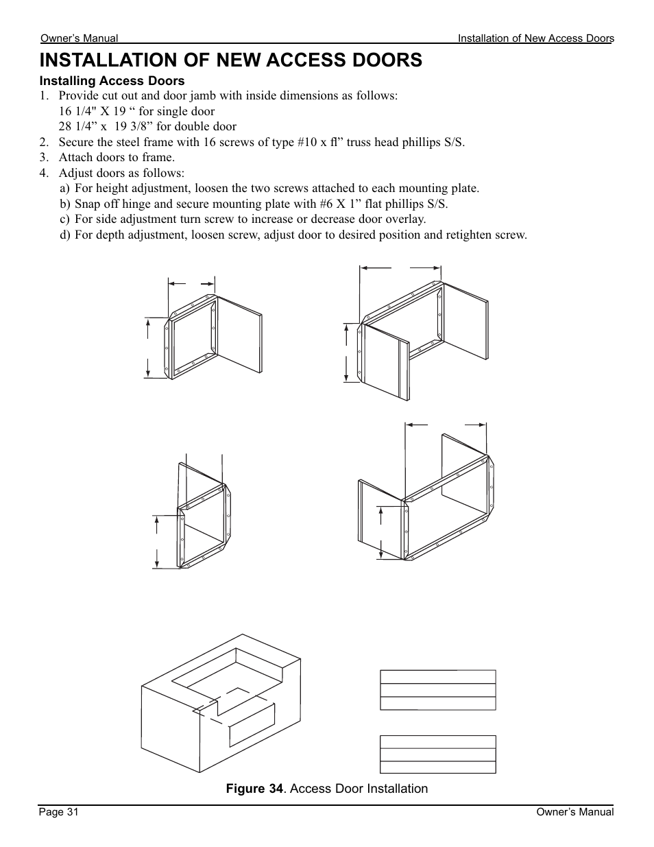 Installation of new access doors | Cal Flame 3000 User Manual | Page 32 / 61