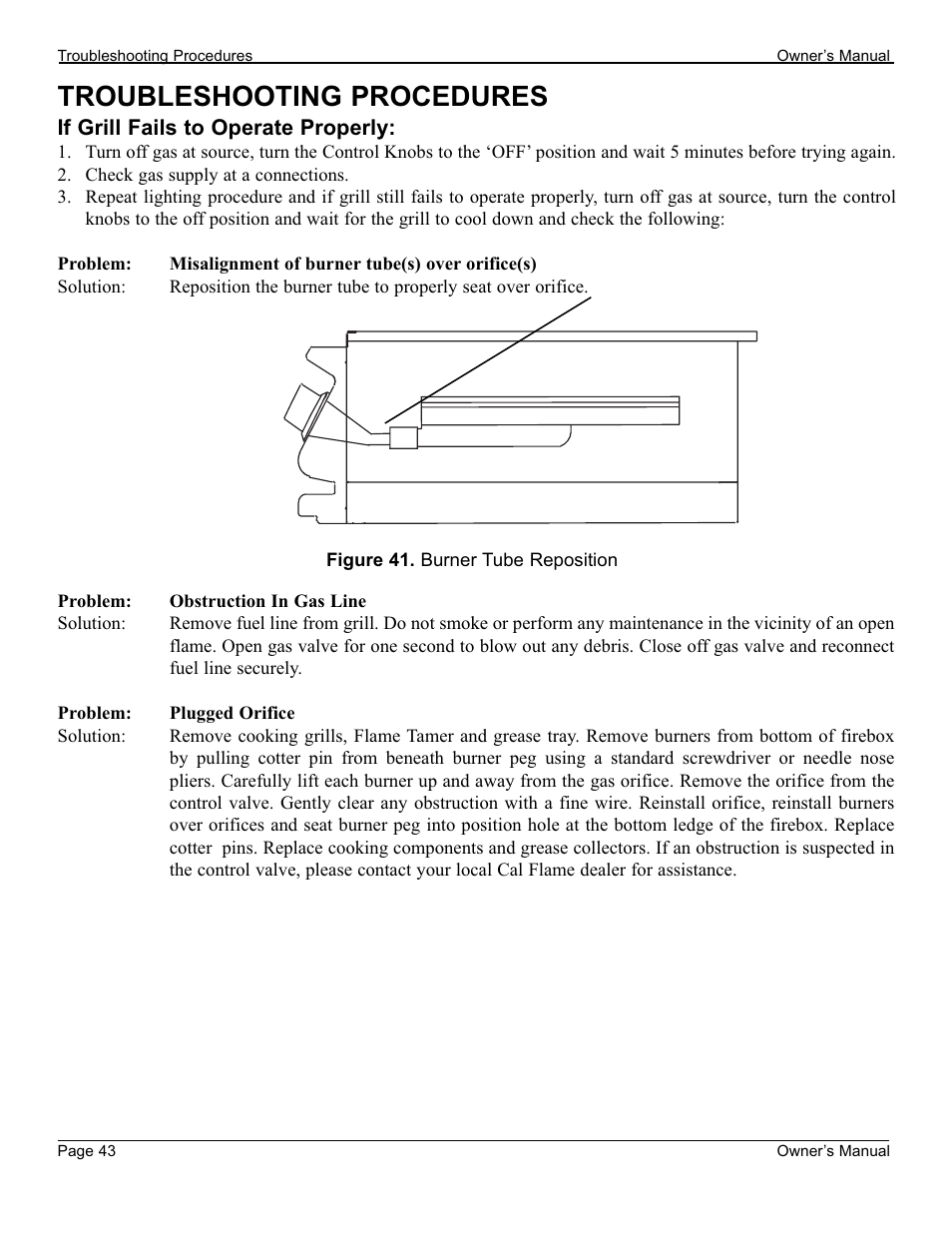 Troubleshooting procedures | Cal Flame 3000 User Manual | Page 44 / 61