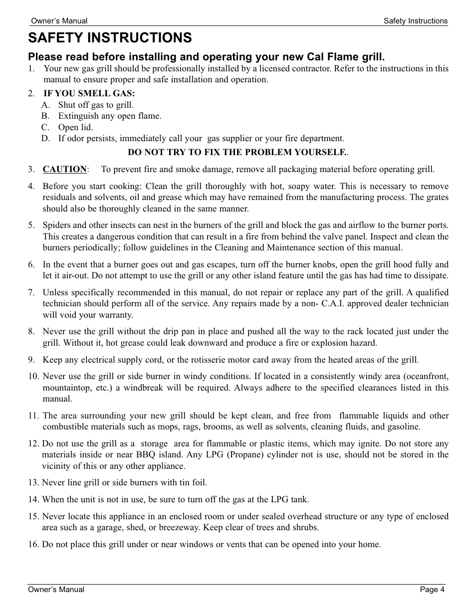 Safety instructions | Cal Flame 3000 User Manual | Page 5 / 61