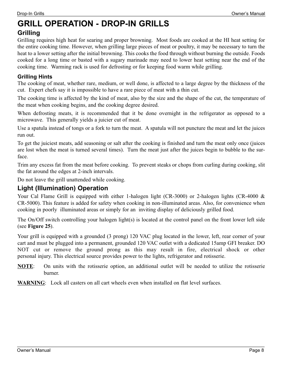 Grill operation - drop-in grills | Cal Flame 3000 User Manual | Page 9 / 61
