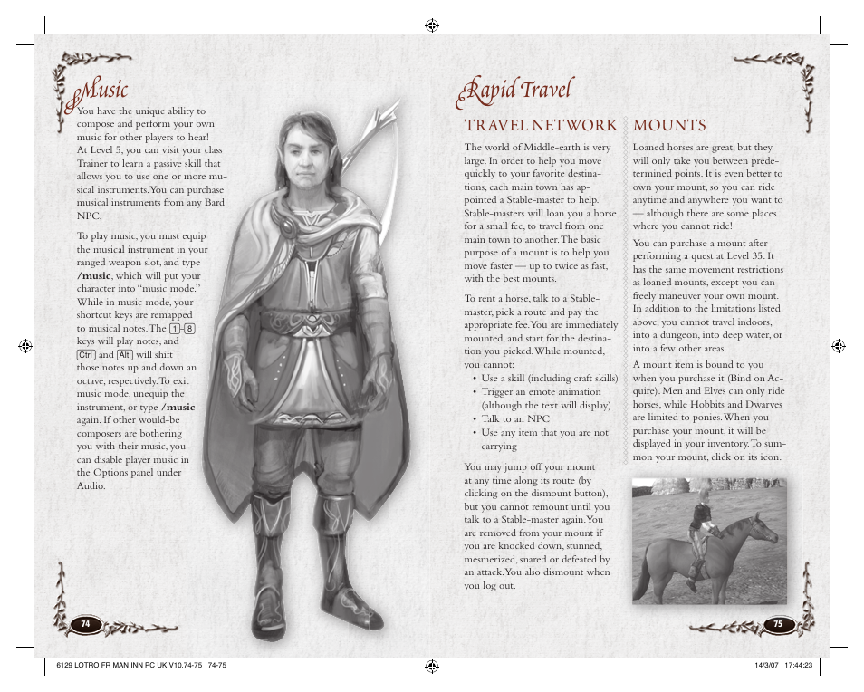 Rapid travel, Music, Travel network | Mounts | CodeMasters Lord Of the Rings Online - Shadows of Angmar for PC User Manual | Page 39 / 65