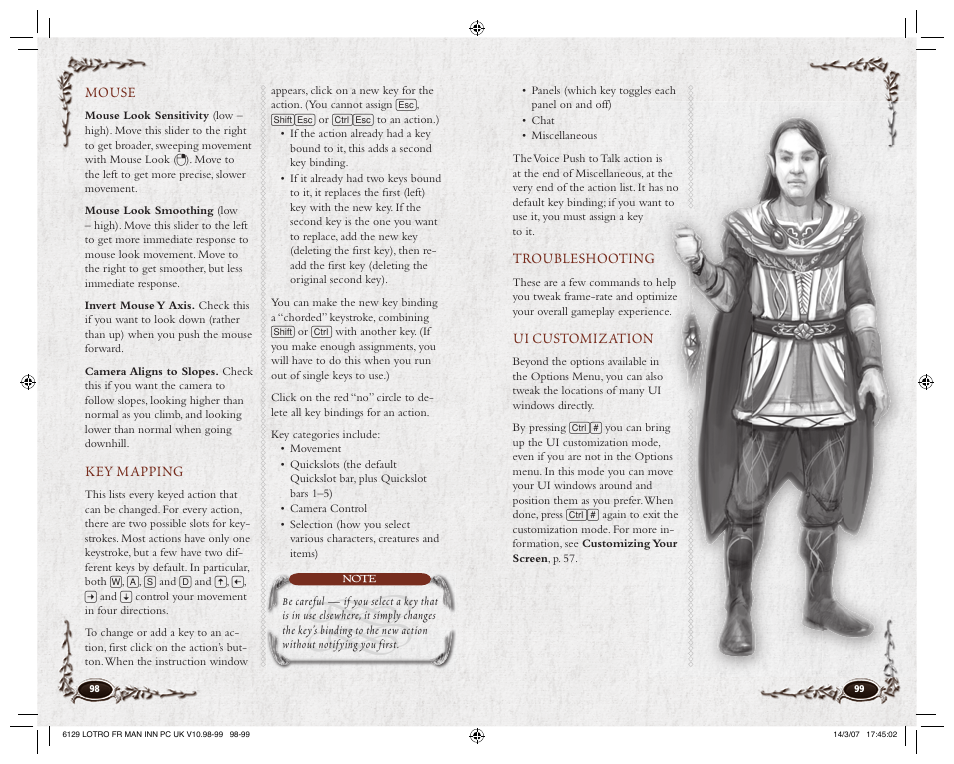 Mouse, Key mapping, Troubleshooting | Ui customization | CodeMasters Lord Of the Rings Online - Shadows of Angmar for PC User Manual | Page 51 / 65