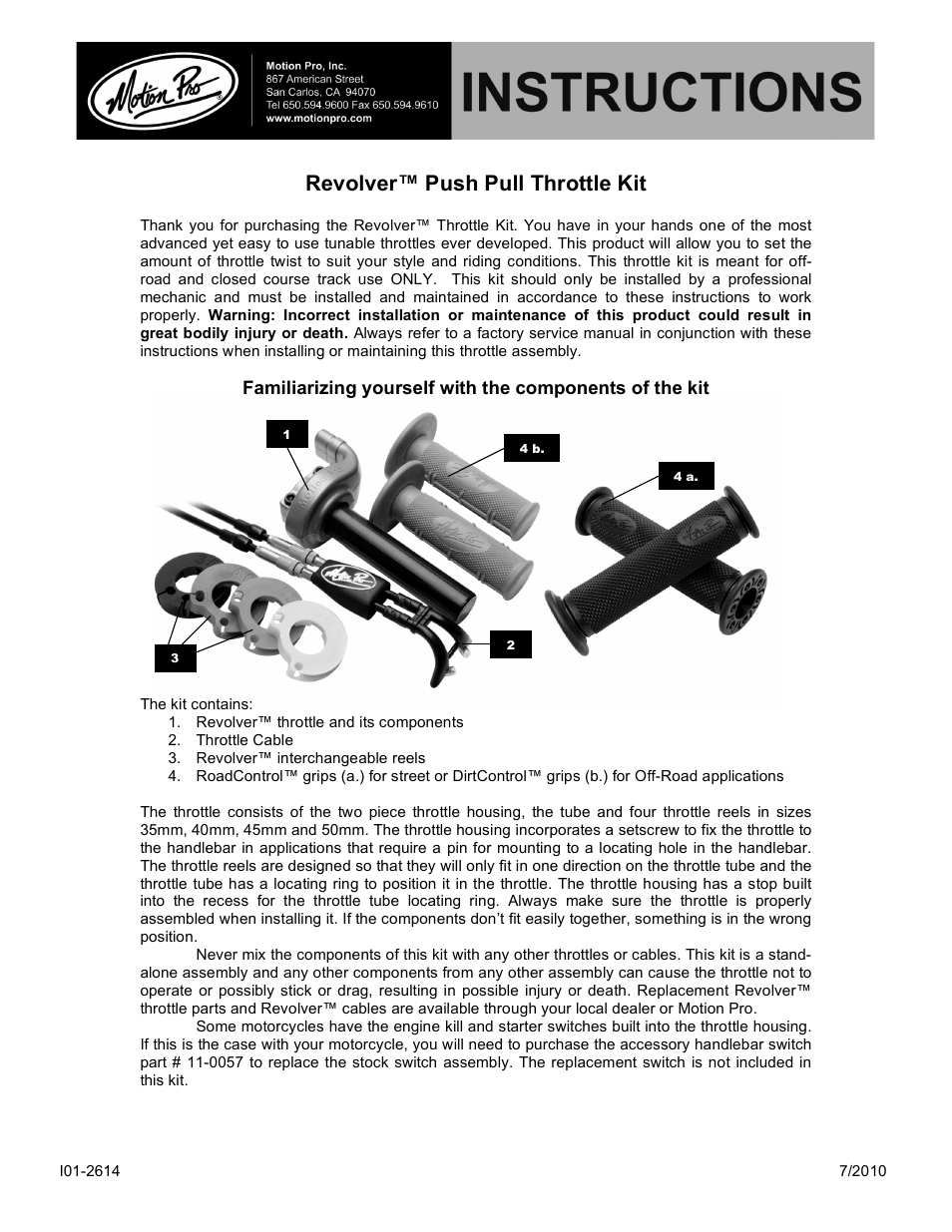 Motion Pro Revolver Push Pull Throttle Kit User Manual | 4 pages