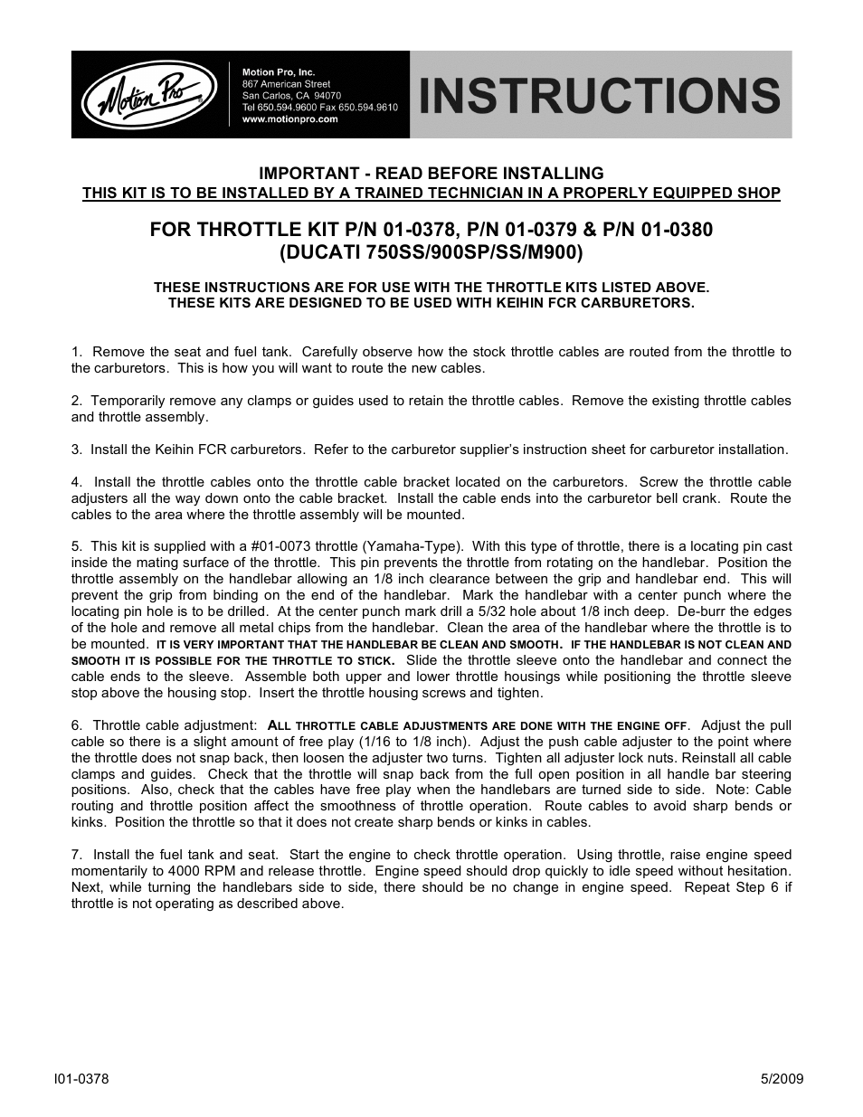 Motion Pro 01-0380 User Manual | 1 page