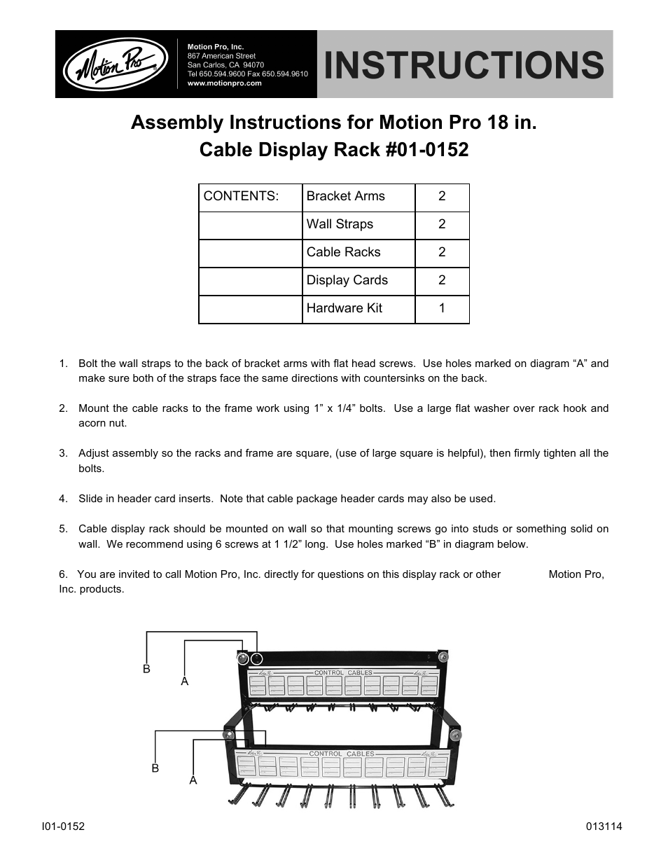 Motion Pro 01-0152 User Manual | 1 page