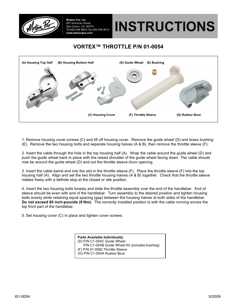 Motion Pro 01-0054 User Manual | 1 page