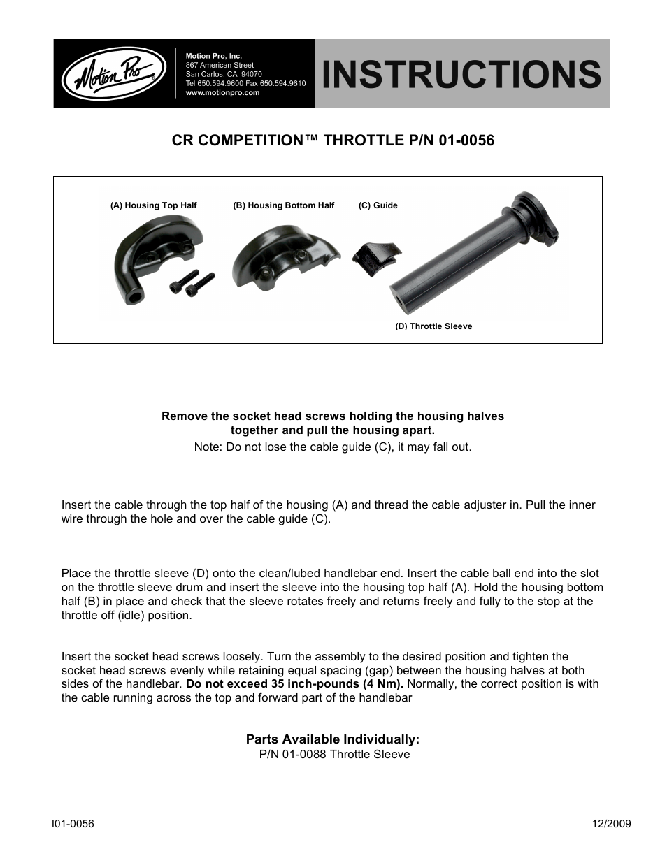 Motion Pro 01-0056 User Manual | 1 page