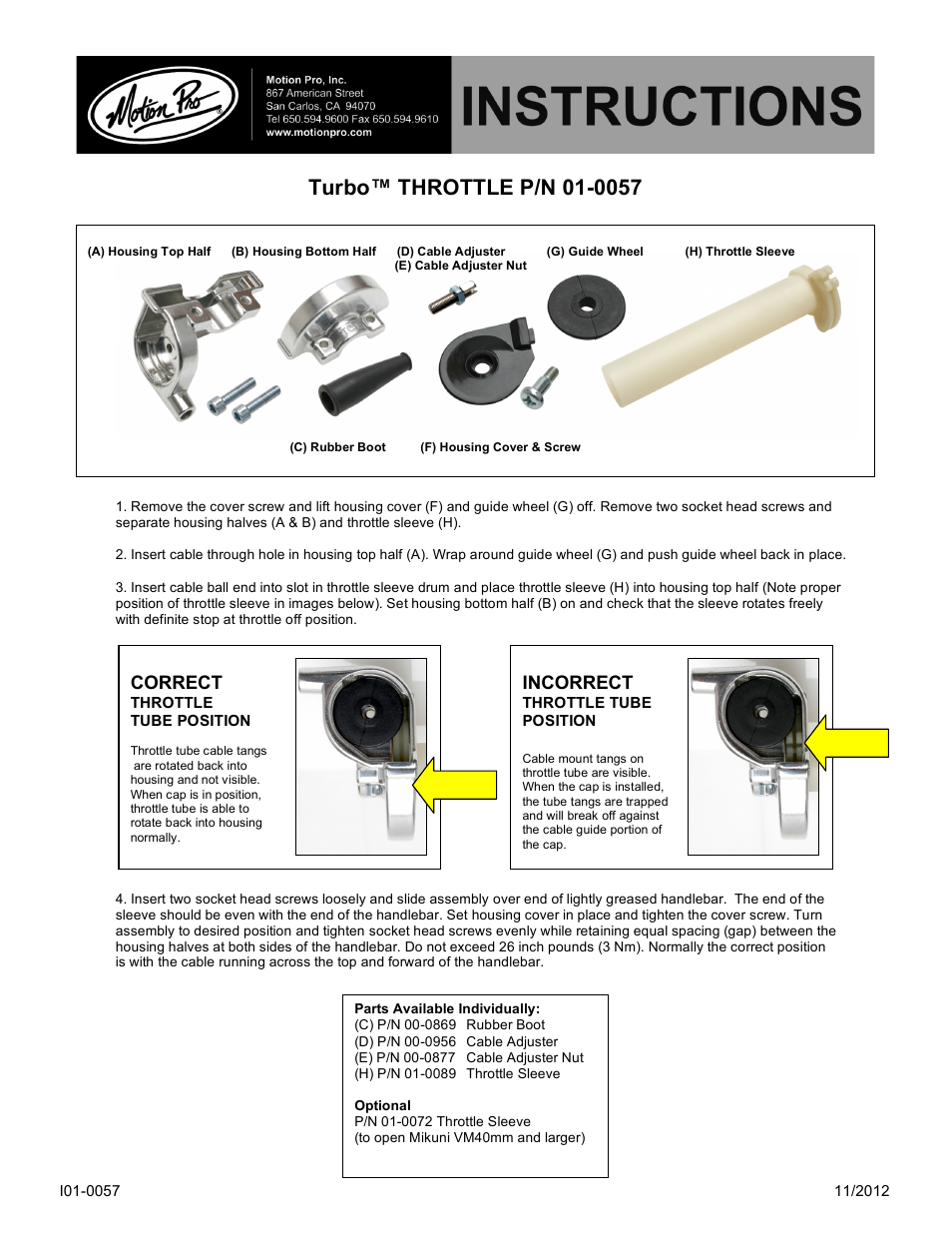 Motion Pro 01-0057 User Manual | 1 page