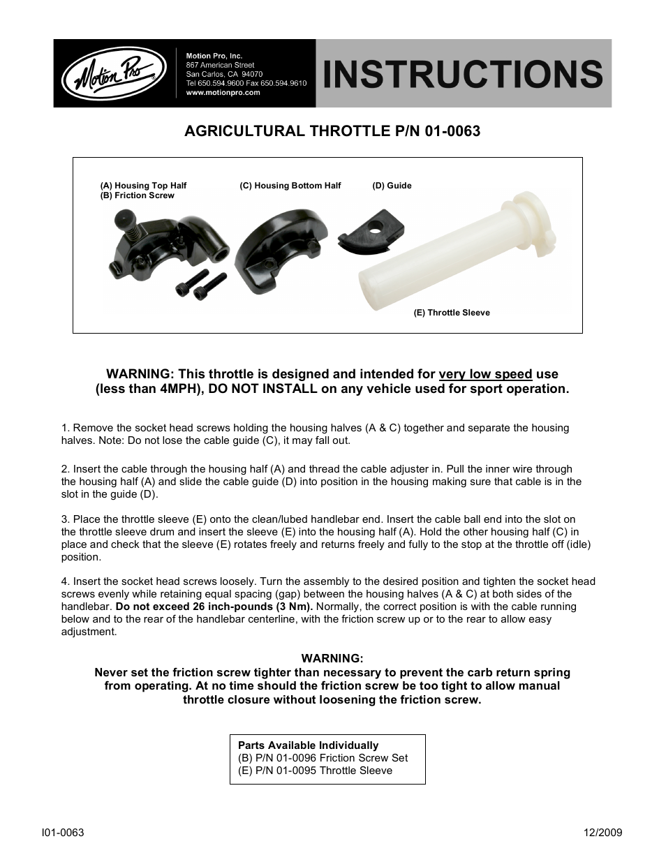 Motion Pro 01-0063 User Manual | 1 page